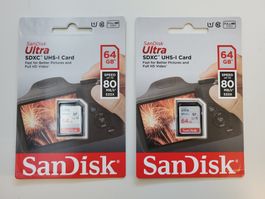 2 Speicherkarten SanDisk Ultra SDXC 64 GB / Originalverpakt