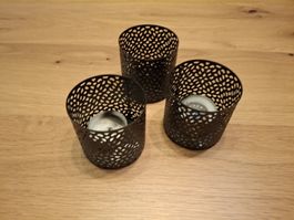 3er Set Teelichthalter Metall Schwarz - Winterdeko!