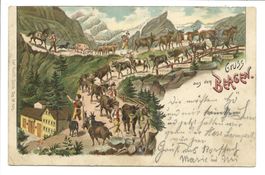 Gruss aus den Bergen - Alpfahrt im Alpstein - Litho - 1899 !