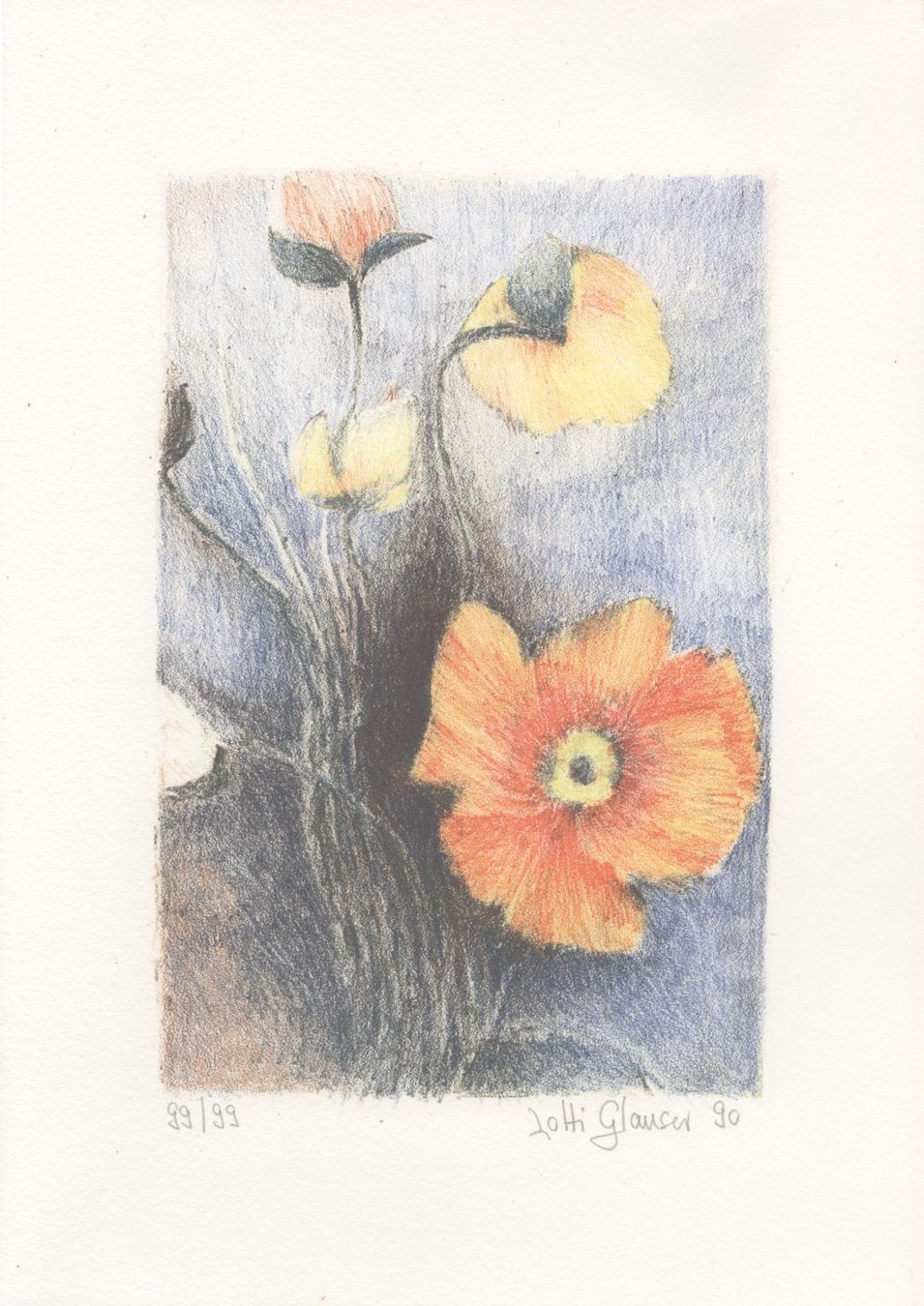 Grafiken & Lithographien: Glauser Lotti 1953 - Mohnblumen - Steindruck – Neu (gemäss Beschreibung) aus Biel/Bienne von 07helios032