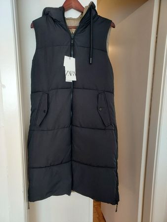 Zara Gilet long réversible avec capuche, taille M.
