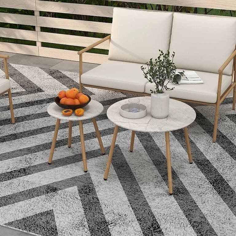 Set di tavolo e panche: Stabiles Gartenmöbel-Set, 5-teilig, Tisch in Marmoroptik – Nuovo e nell'imballaggio originale da Flawil venduto da vivalacasa 9