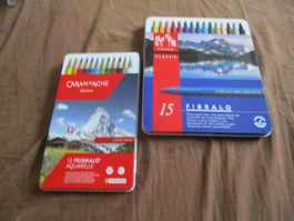 2 Blechkistchen Caran d'ache 12 Prismalo 15 Fibralo