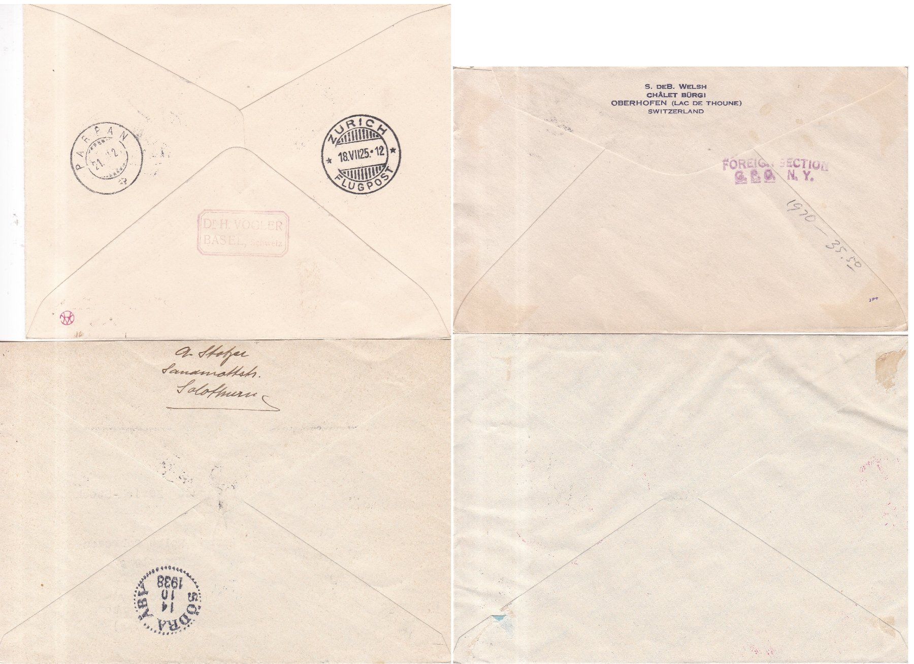 Alle Briefmarken: 4 Stk. CH Flugpost Briefe ab 1925 – Gebraucht aus Münchwilen AG von Nesar 1