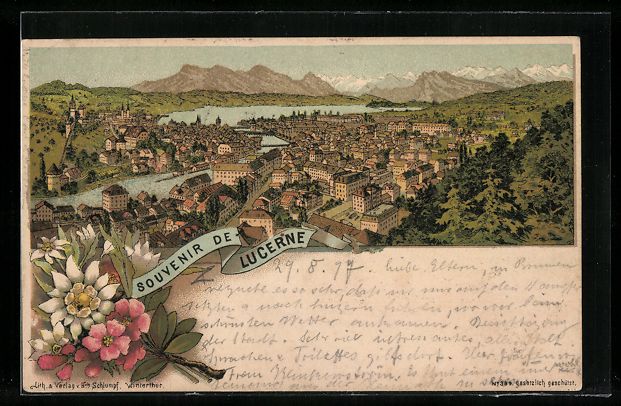 Cartoline postali: Vorläufer-Lithographie Lucerne, 1894, P – Usato da Berlin venduto da bartko-reher