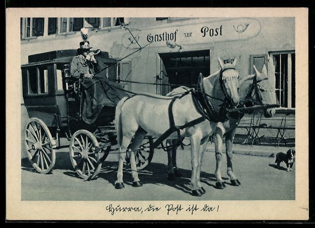 Cartoline postali: AK Hurra, die Post ist da, Postkutsche – Usato da Berlin venduto da bartko-reher