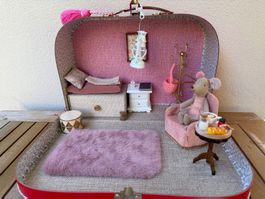 Haus-Köfferchen mittel/rot/pink - mit lil sis Maileg Maus