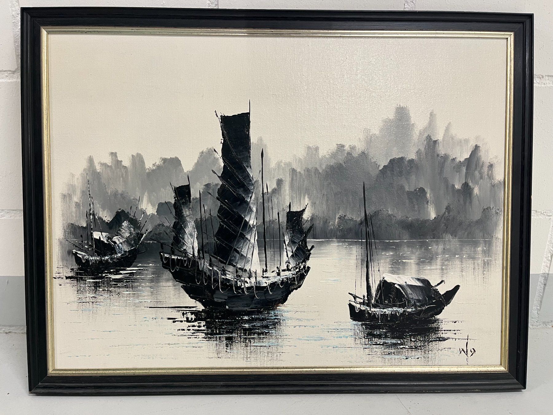 Dipinti: TOLL WUNDERSCHONES BILD SCHWARZ-WEISSE SEELANDSCHAFT – Usato da Basel venduto da Kaffee_und_Kunst