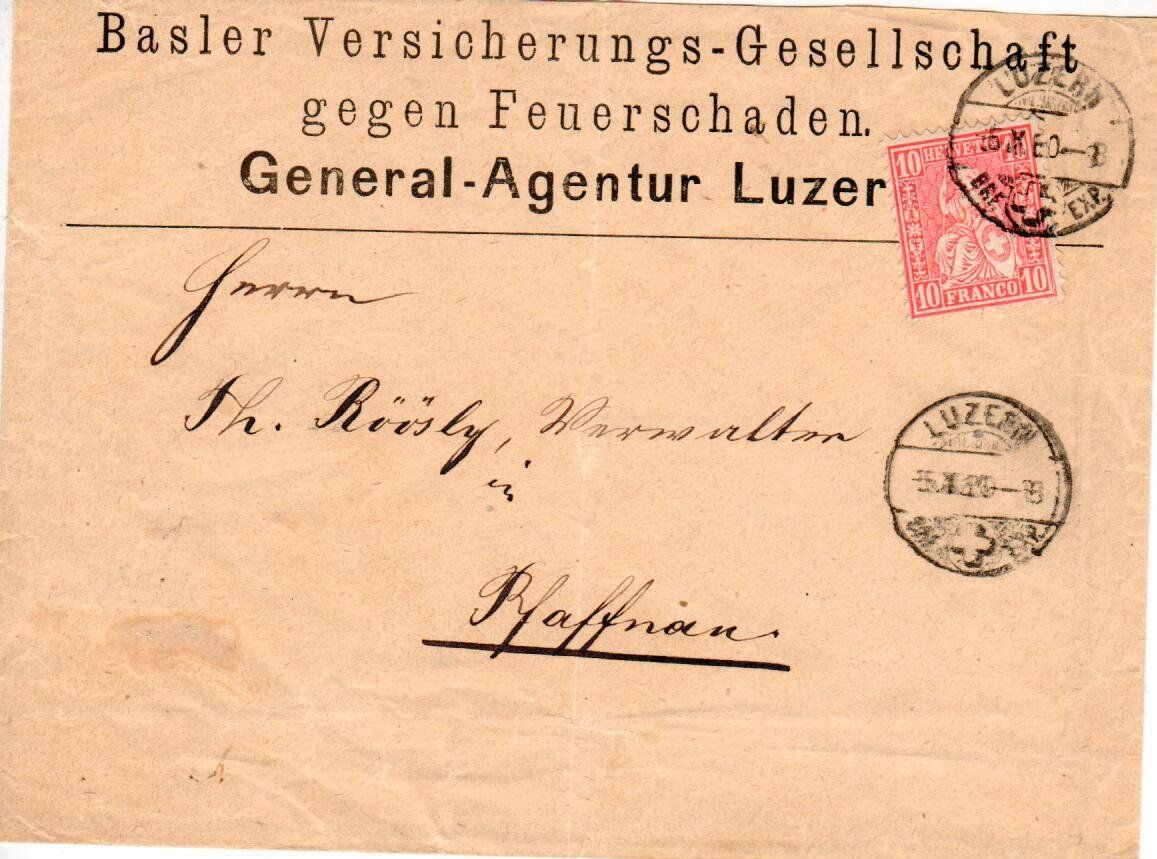 Tutti i francobolli: Brief , Basler Versicherungs Gesellschaft Agentur Luzern – Usato da Wolhusen venduto da Curver9