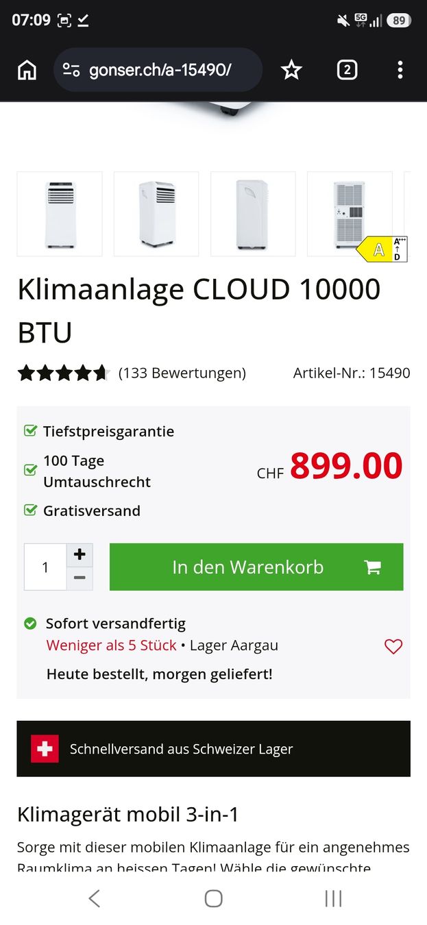 Klimageräte: Klimaanlage CLOUD 10000 BTU – Neu (gemäss Beschreibung) aus Näfels von Dock487 6