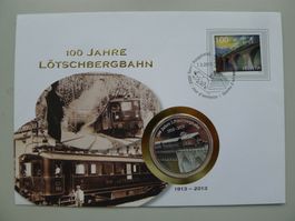 2013, Numisbrief 100 Jahre Lötschbergbahn mit Medaille