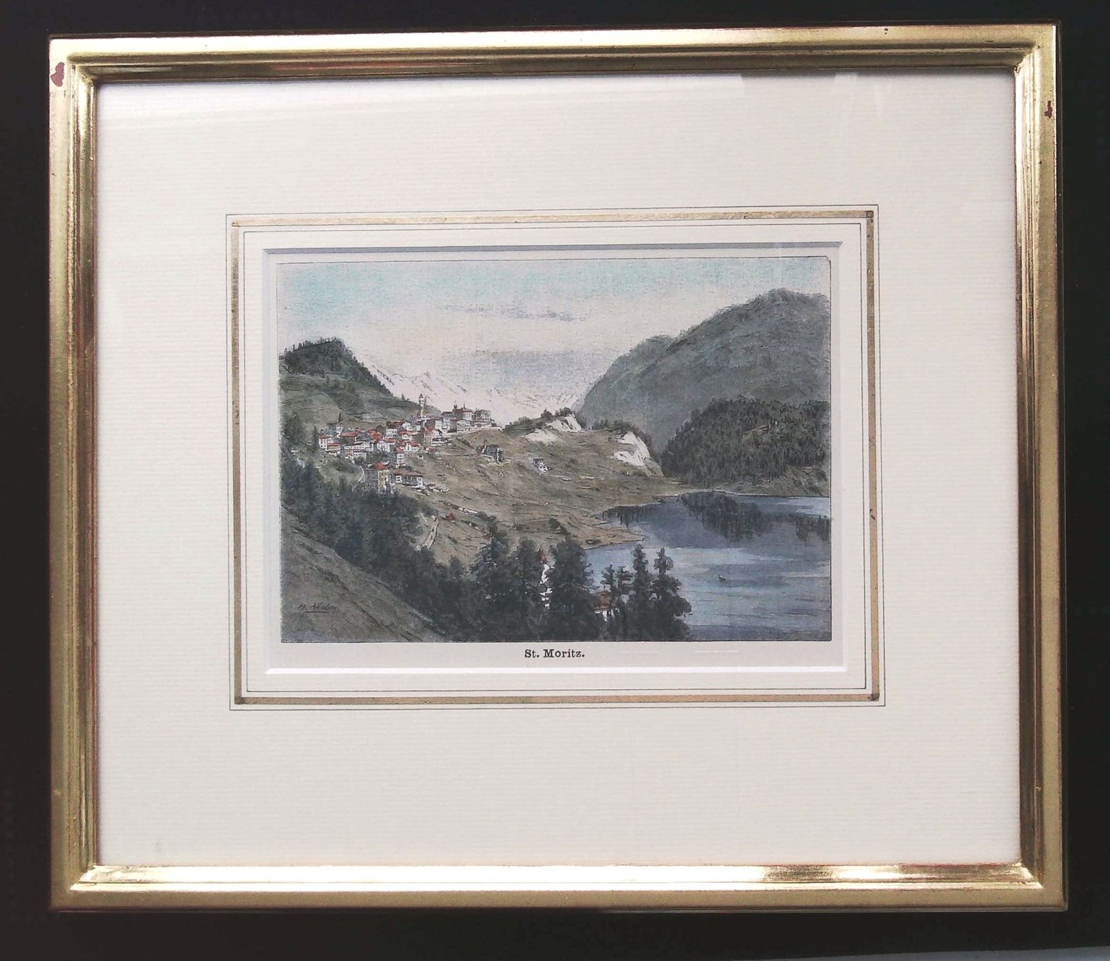 Incisioni: St. Moritz Holzstich von Weber Goldrahmen – Usato da Rafz venduto da Helvet32