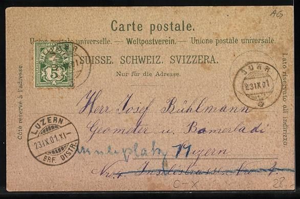 Cartoline postali: Litho Suhr, Schulhaus, Gemeindehaus, Kir – Usato da Berlin venduto da bartko-reher 1