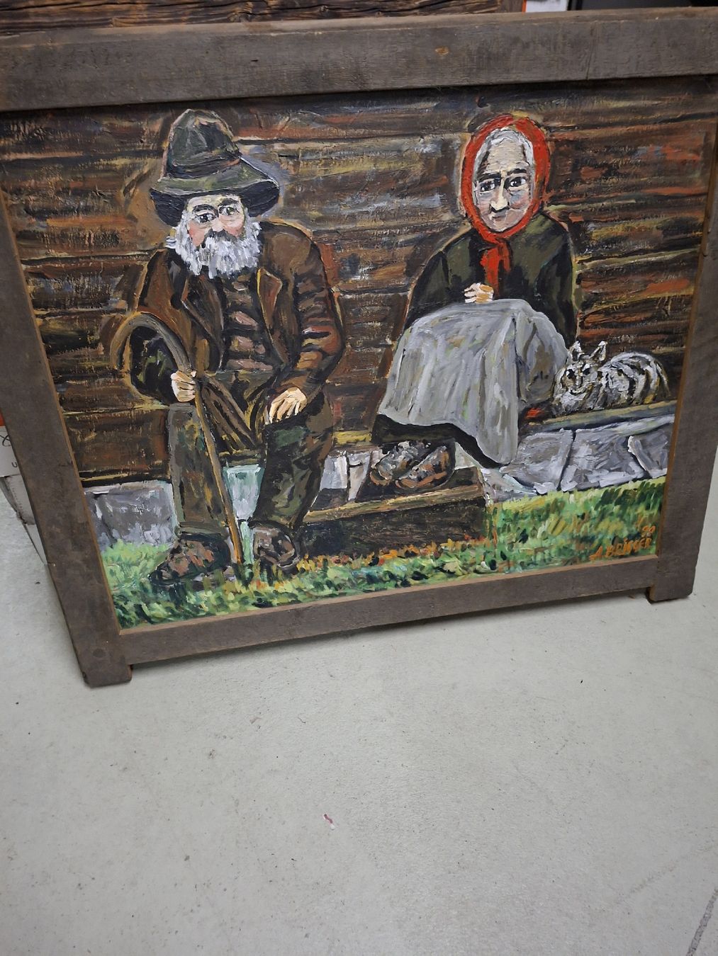 Gemälde: Gemälde "Altes Paar mit Katze" von A.Brigger, 80x100cm – Gebraucht aus Grossdietwil von hufi10