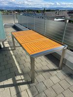 Gartentisch, Chromstahl mit goldbraunem Holz, 180 x 90 cm