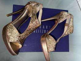 STUART WEITZMAN Drag Queen Pumps High Heel Peep Toe Gold 40