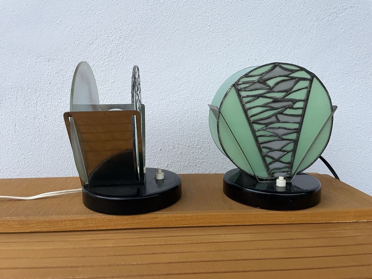 Lampade: 2 Art Deco Nachttischlampen Glas Bakelit  – Usato da Bern venduto da fotolog111 2