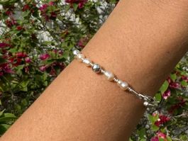 Süsswasser Perlen Armband in 950 Silber, handgemacht