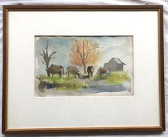 Gemälde - Aquarell - "Kühe am Weiden" - signiert '75