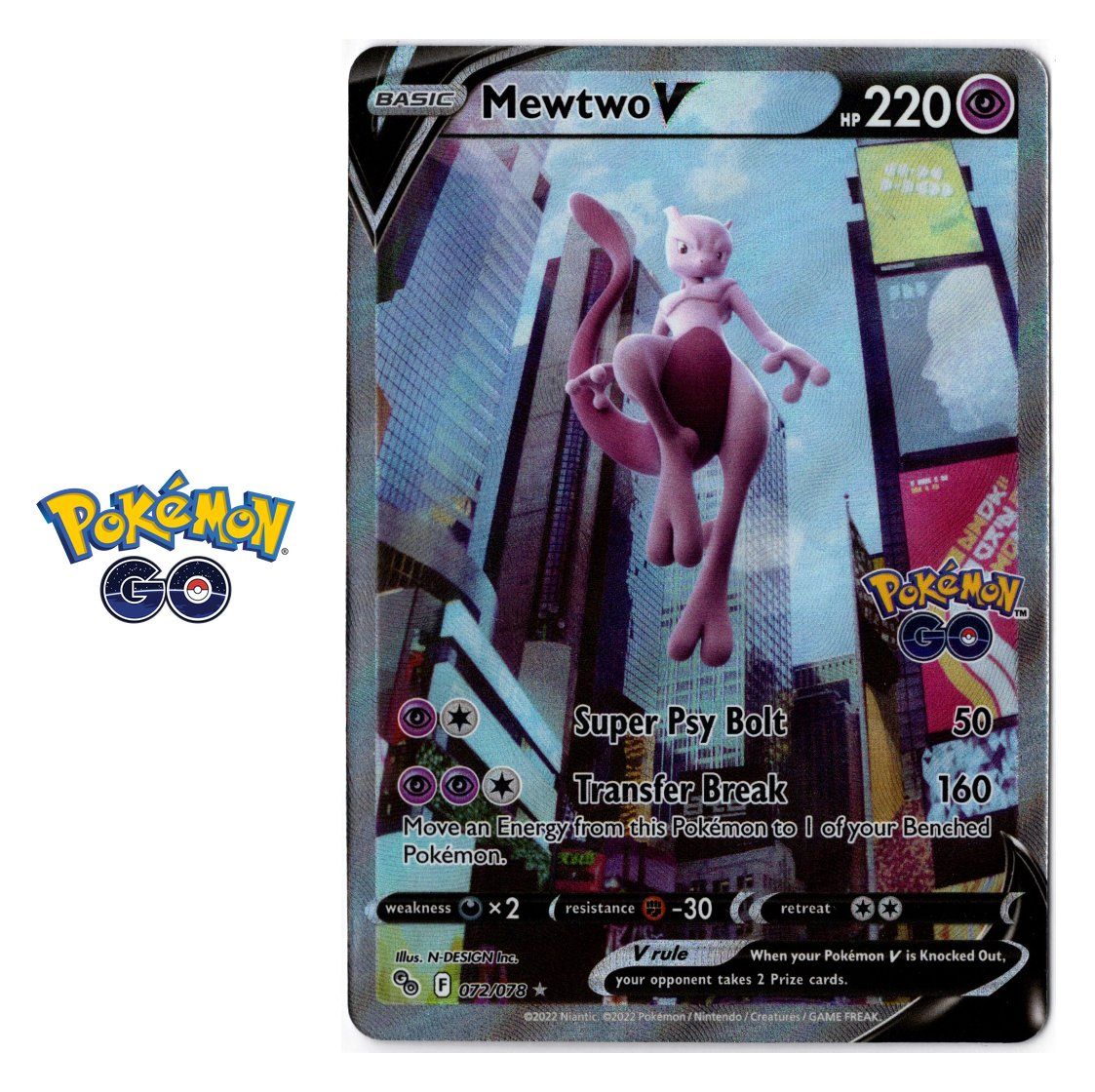 Pokémon Sammelbilder & Trading cards: Pokemon GO Mewtwo V 072/078 EN – Gebraucht aus Zug von