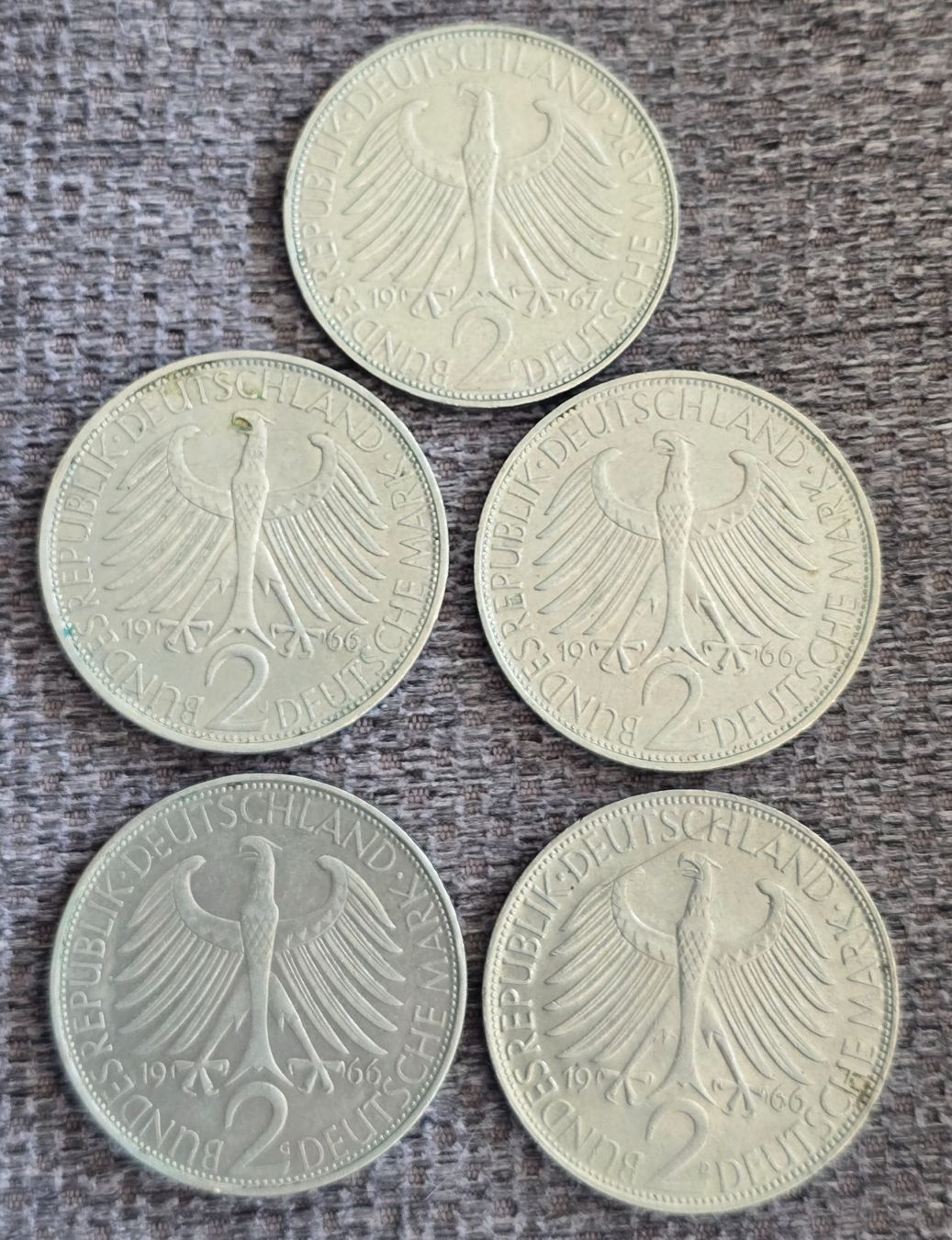 Tutti le monete: 5x Deutsche Mark 2 DM 1966/67 Max Planck – Usato da Duebendorf venduto da Dguguseli 1