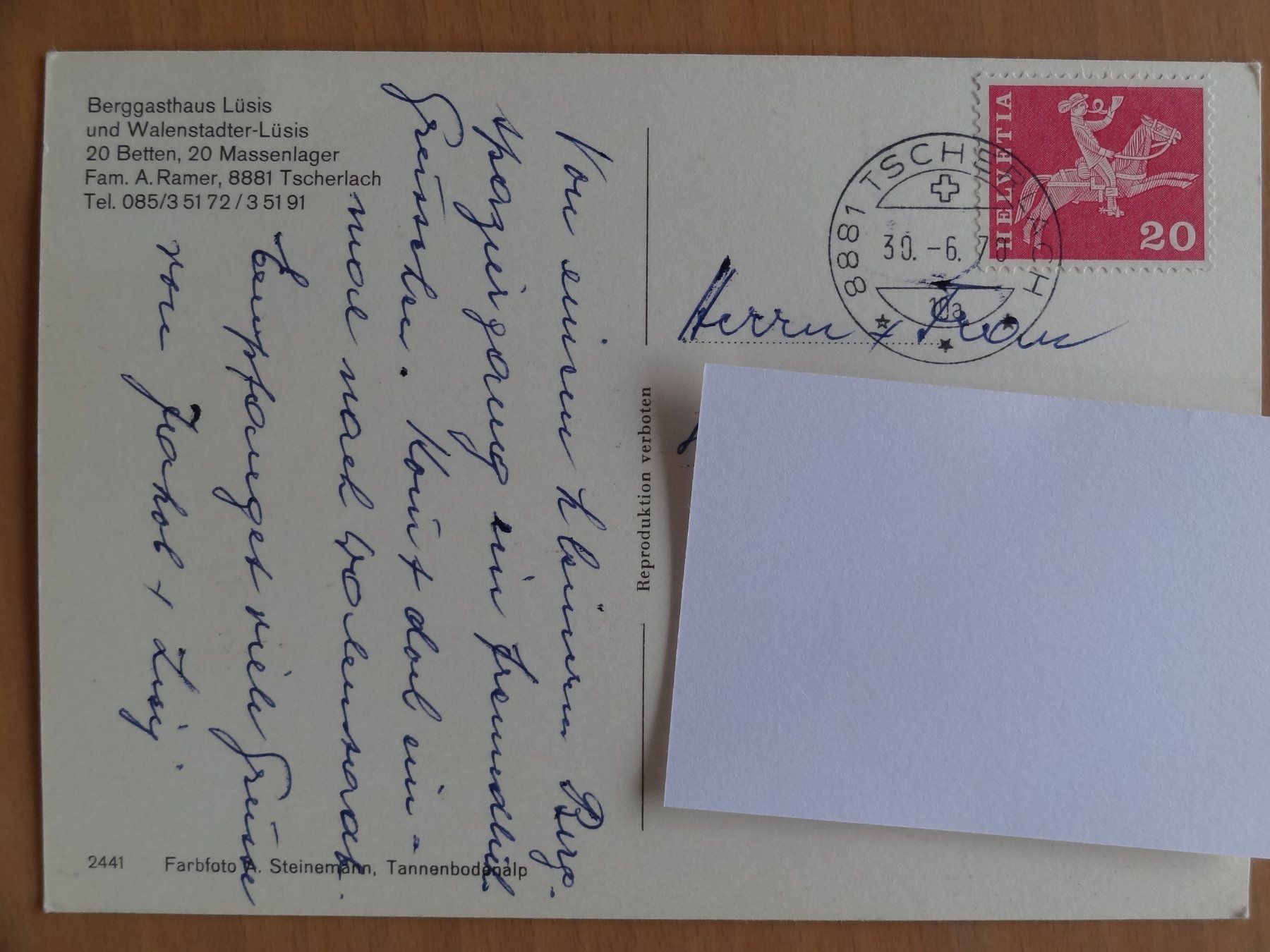 Ansichtskarten: Tscherlach  - Berggasthaus Lüsis - 1970 – Gebraucht aus St Léonard von Riglin 1