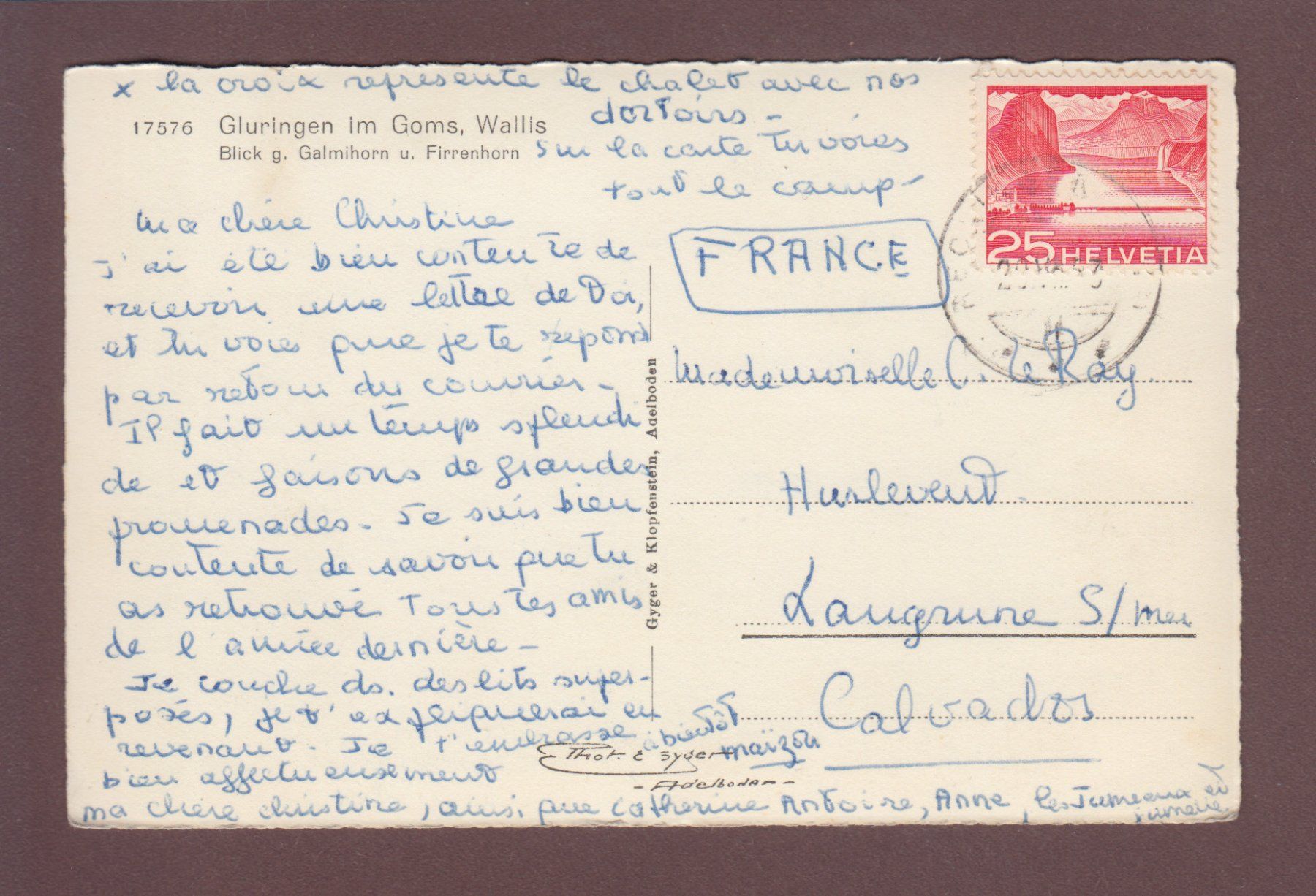 Cartoline postali: GLURINGEN im Goms - 1953 – Usato da Pully venduto da nicecards 1