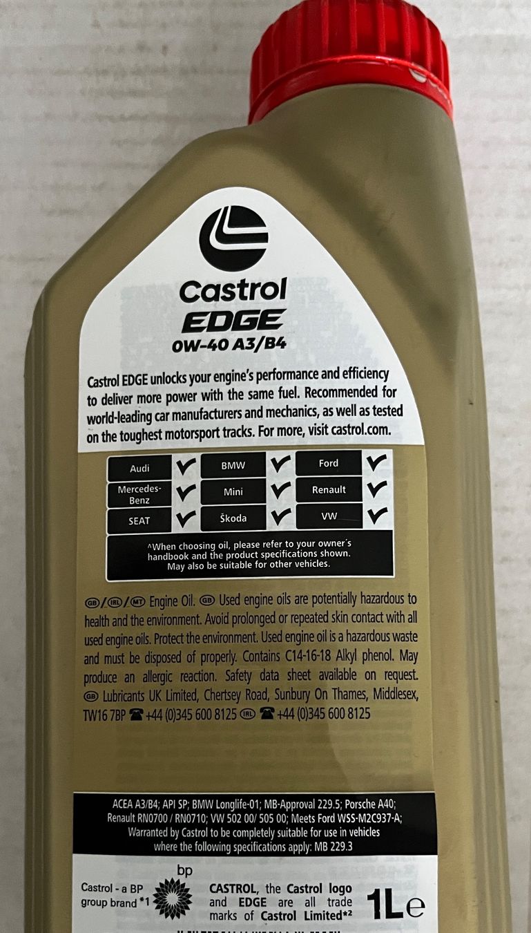 Castrol EDGE 0W-40 A3/B4 Motoröl, 1 Liter, Neu, ungeöffnet (Neu und ...