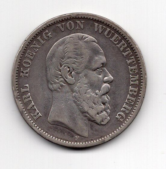 Alle Münzen: (1388) Württemberg, 5 Mark, 1876, -vz – Gebraucht aus Rüthi (Rheintal) von erdnuessli1