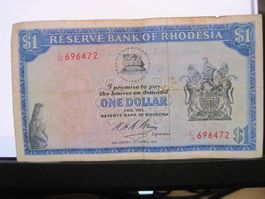 1 RHODESIAN DOLLAR BANKNOTE 1971