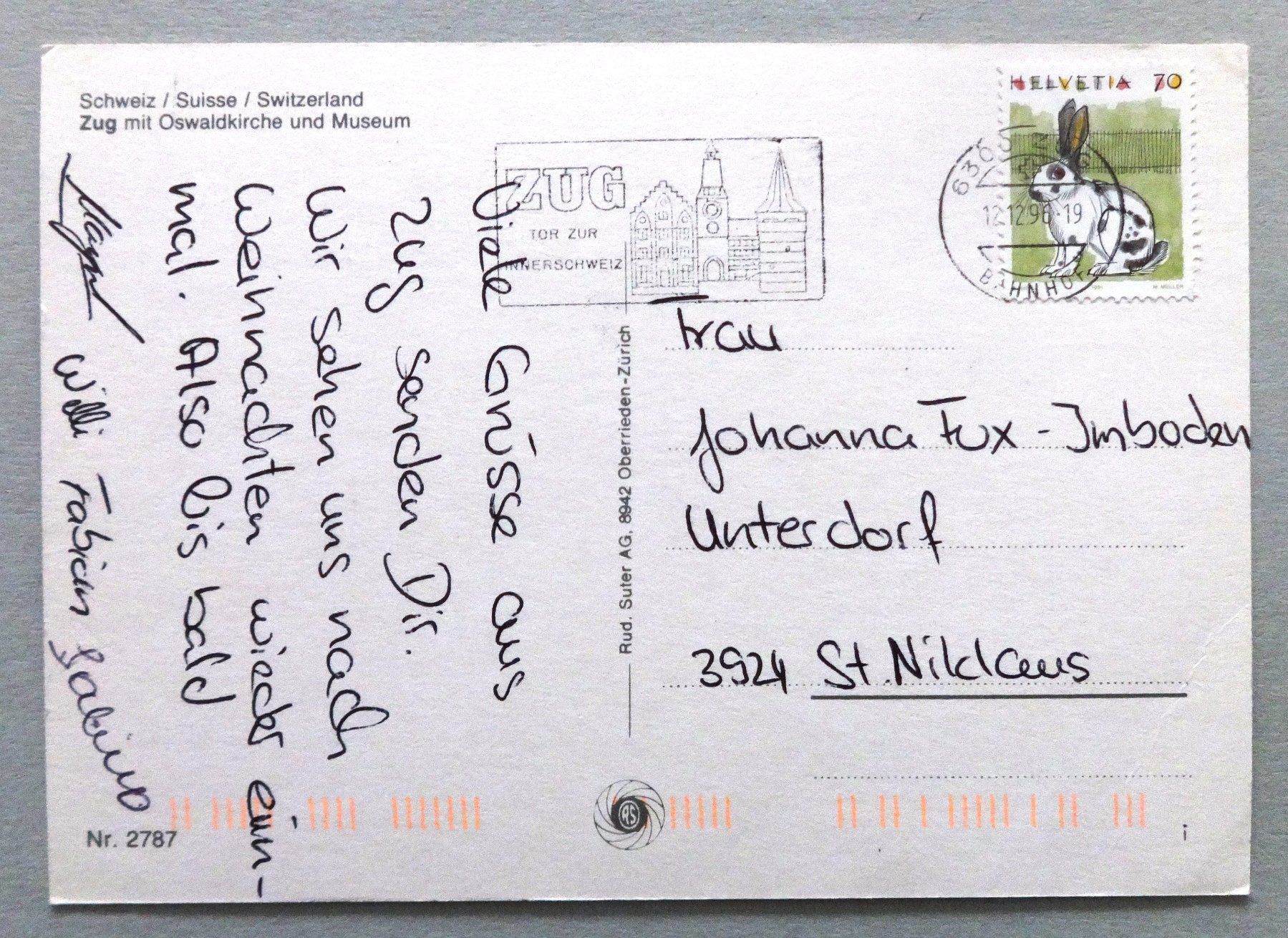 Cartes postales: Zug mit Oswaldkirche und Museum – D'occasion à Fétigny par Billy2miny 1