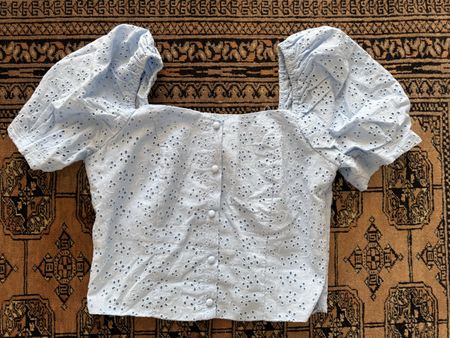 Cottagecore Sommer Bluse, hellblau, Puffärmel, Grösse XS