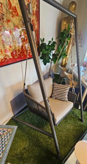 Poltrone pensili da giardino: Fauteuil balançoire gris structure métallique DENOVA – Nuovo (secondo la descrizione) da Etoy venduto da eme_c8rt 1