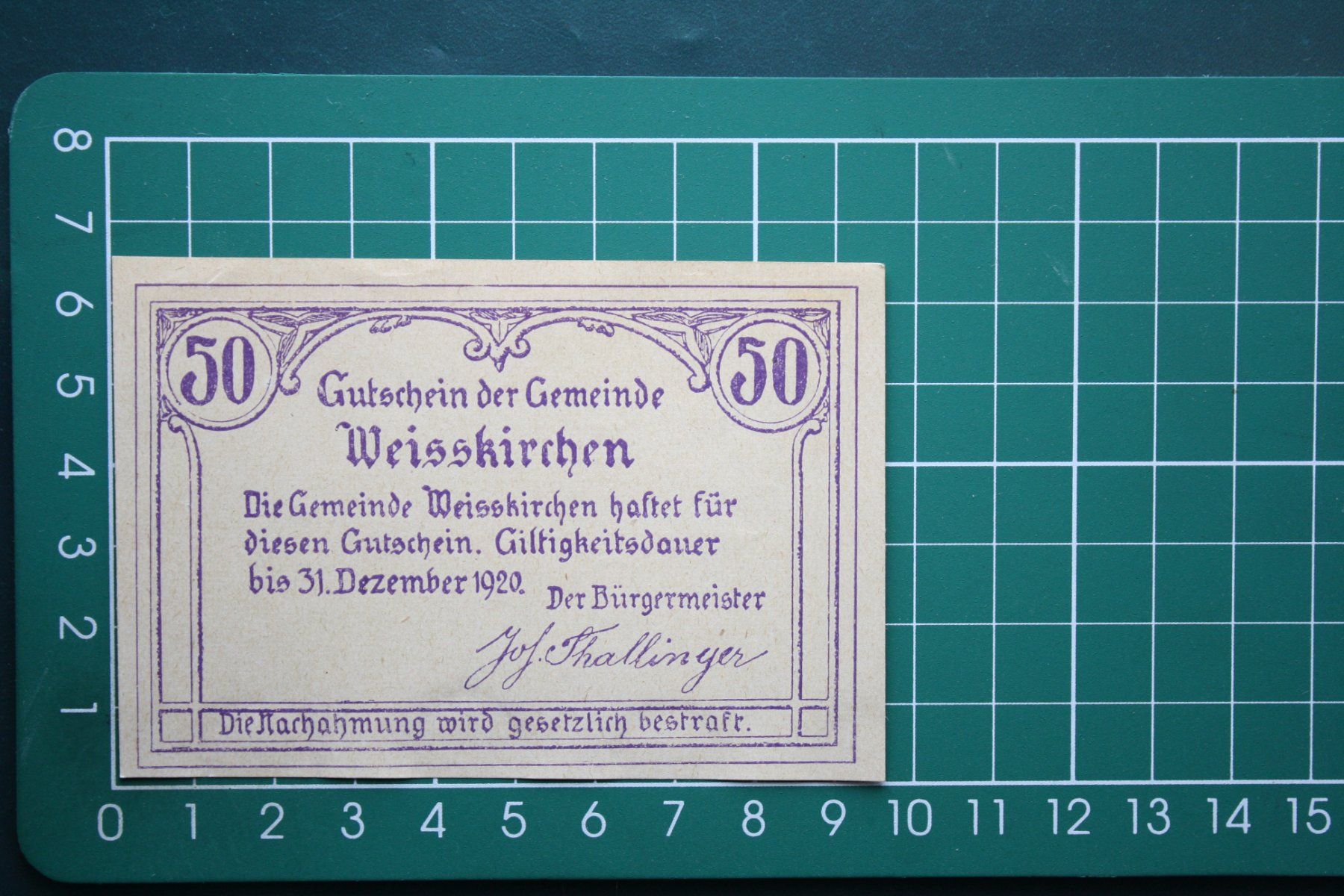 Banconote: currency voucher austria weisskirchen 50 heller 1920 – Usato da Laupen BE venduto da Gufi57 1