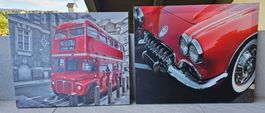2 gravures CHEVROLET CORVETTE & LONDON BUS