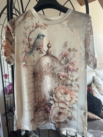 T-shirt imprimé romantique oiseau bleu neuf S