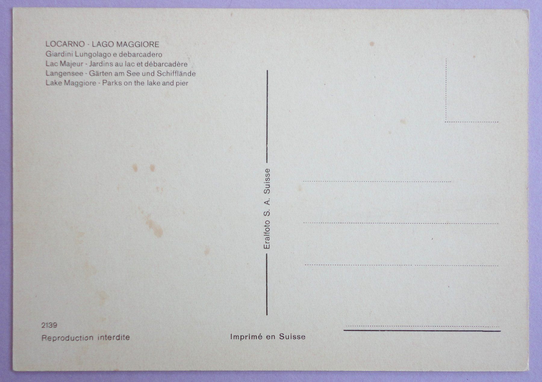 Cartoline postali: Locarno - Giardini lungolago e debarcadero – Difettoso da Fétigny venduto da Billy2miny 1