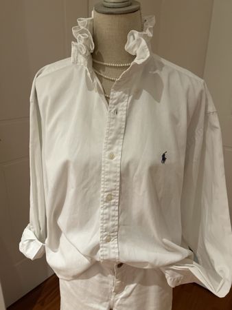 Edles weisses Ralph Lauren Hemd mit Rüschenkragen, Gr. L 👑