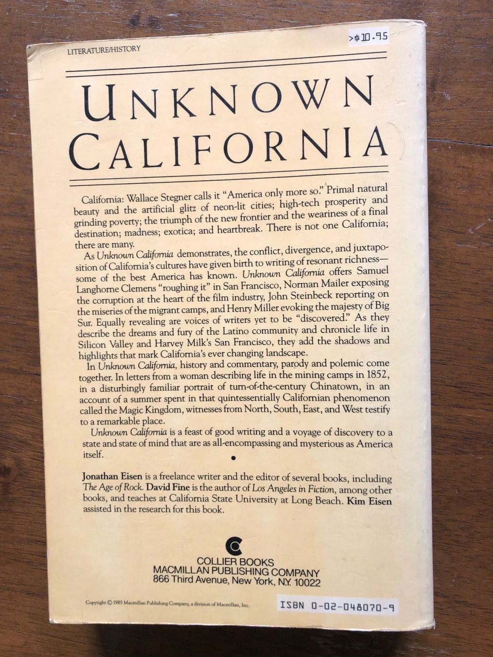 Bücher: UNKNOWN CALIFORNIA Classic & Contemporary Writing – Gebraucht aus Zürich von Upippin 1