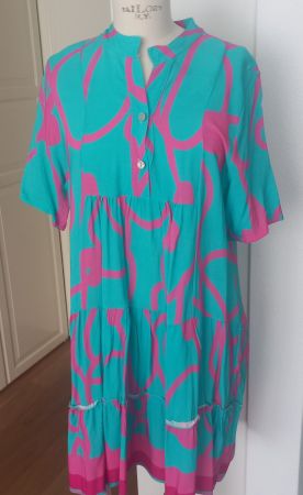 SÜSSES KLEID TUNIKA BOHO TÜRKIS PINK GR. L - WIE NEU