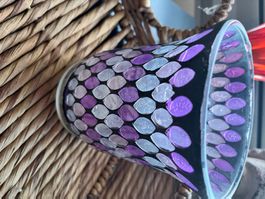 Windlicht Mosaik Lila-Weiss Glas Deko Kerzenhalter