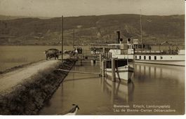 Bielersee ERLACH Landungsplatz BE gel. 1920! Dampfschiff!