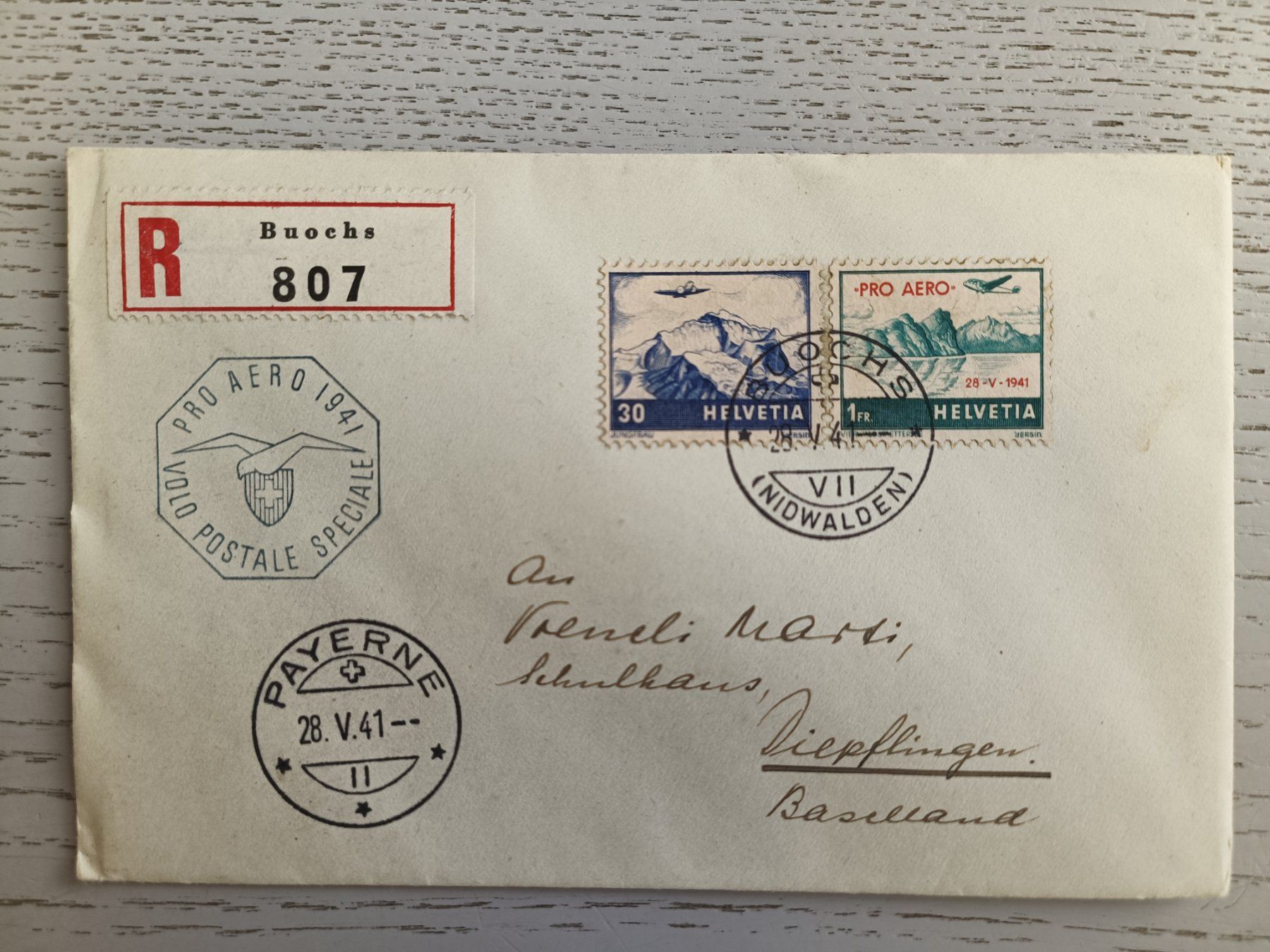 Tutti i francobolli: 1941 Pro Aero Postflug Beleg – Usato da Dübendorf venduto da goeggi79