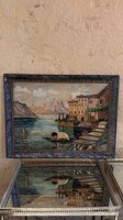 Vintage Landschaftsbild mit See, Bergen und Boot