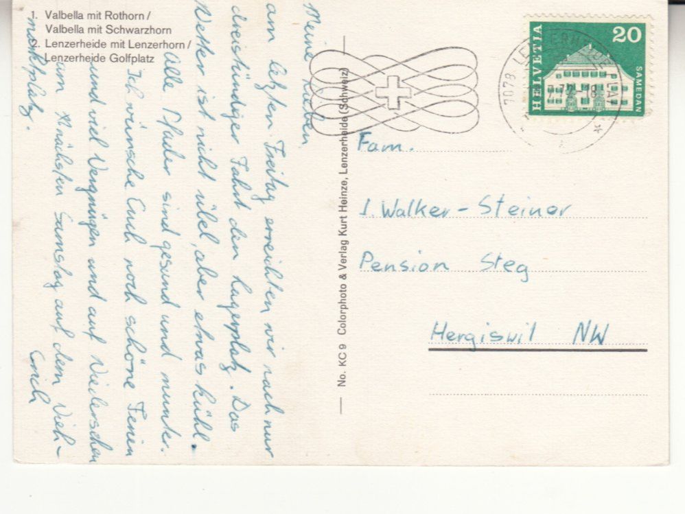 Cartoline postali: Lenzerheide Valbella 1972 – Usato da Bürglen TG venduto da StampGraf 1
