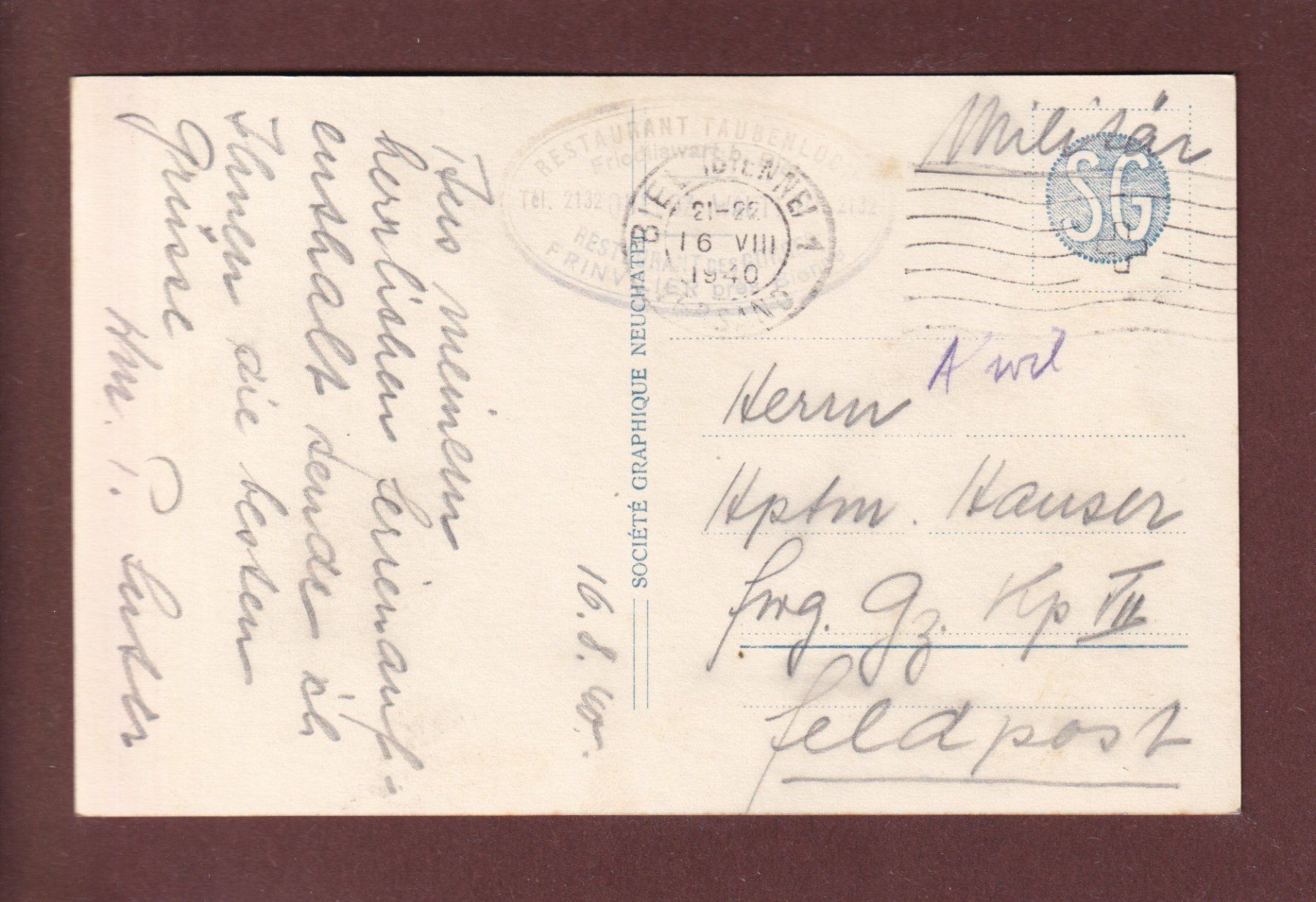 Cartoline postali: BIEL - Taubenlochschlucht - 1940 – Usato da Pully venduto da nicecards 1