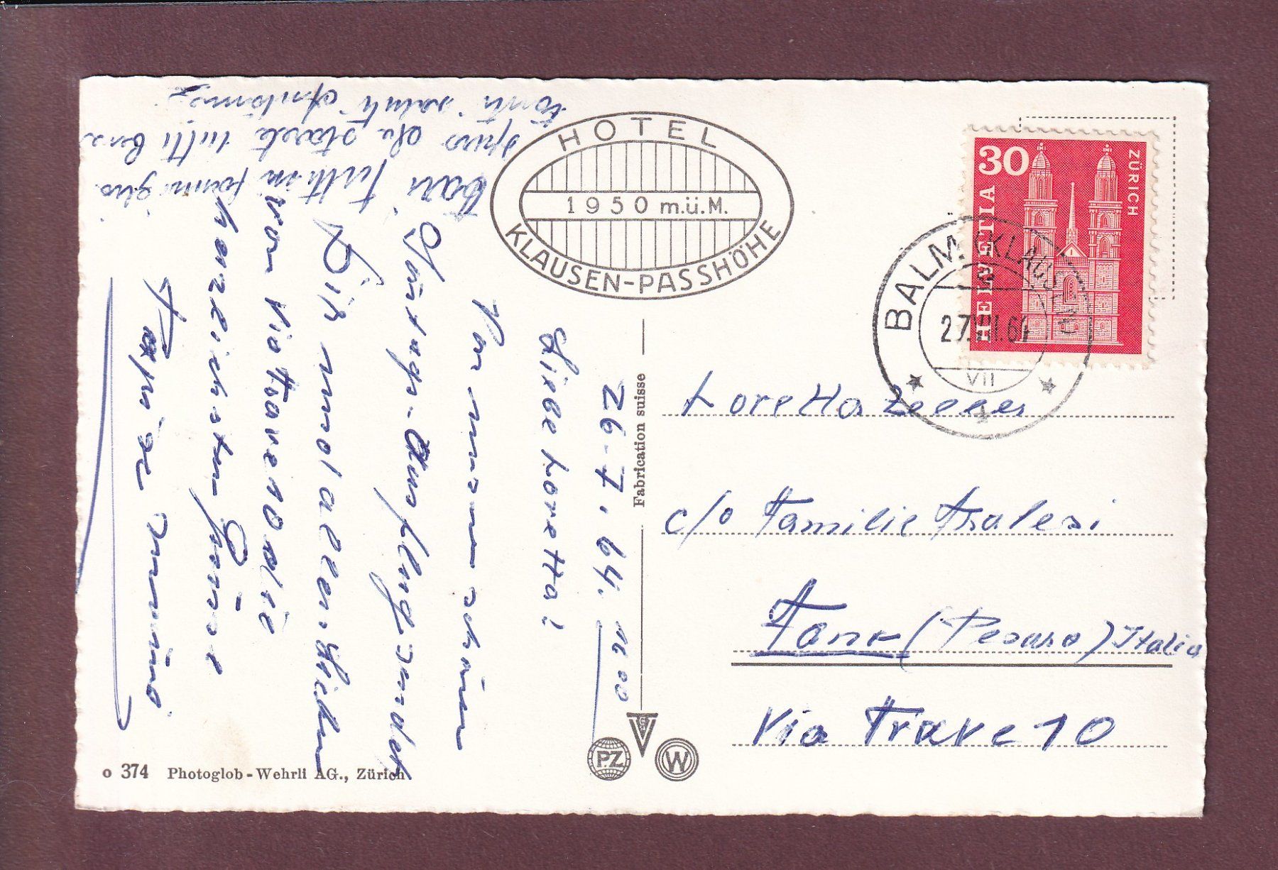 Cartes postales: KLAUSEN-PASSHÖHE - 1964 – D'occasion à Pully par nicecards 1