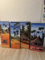 Ensemble de 4 Tableaux Africains, Art Populaire Unique