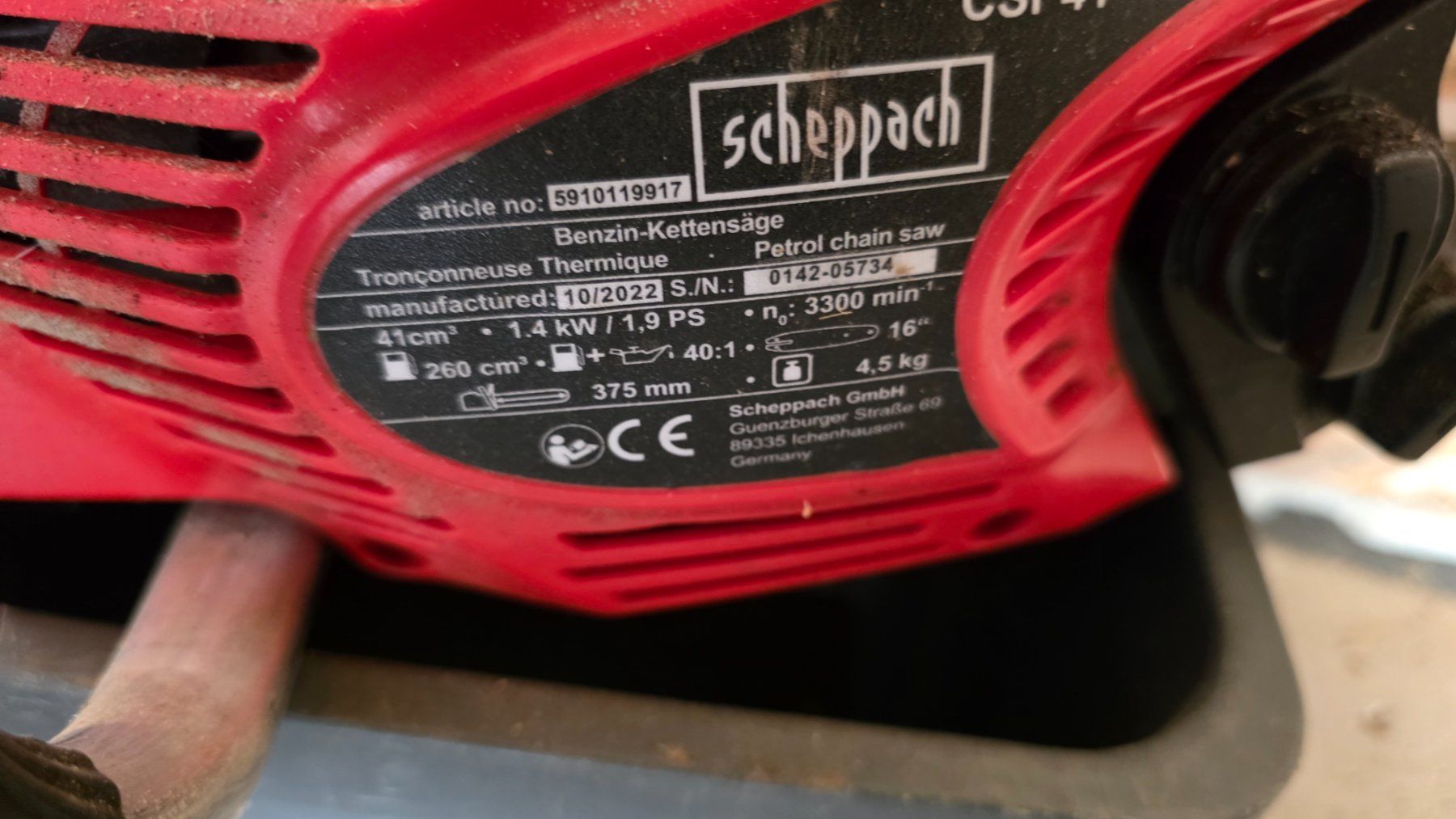 Sägen: Tronçonneuse thermique Scheppach CSP41 guide 37.5 cm – Defekt aus Bionnens von Meg011 1