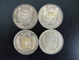 Münzen 4x5 Fr. Silber